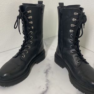 Steve Madden Aiken Black Leather Combat 